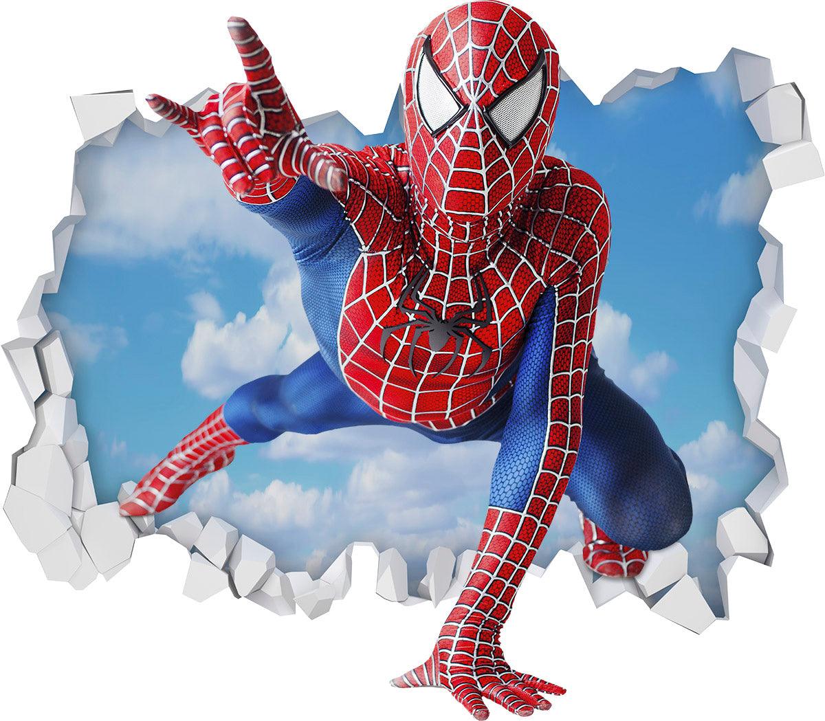 3D Spiderman breaking through Wall, Wall Decal Sticker, Removable 109