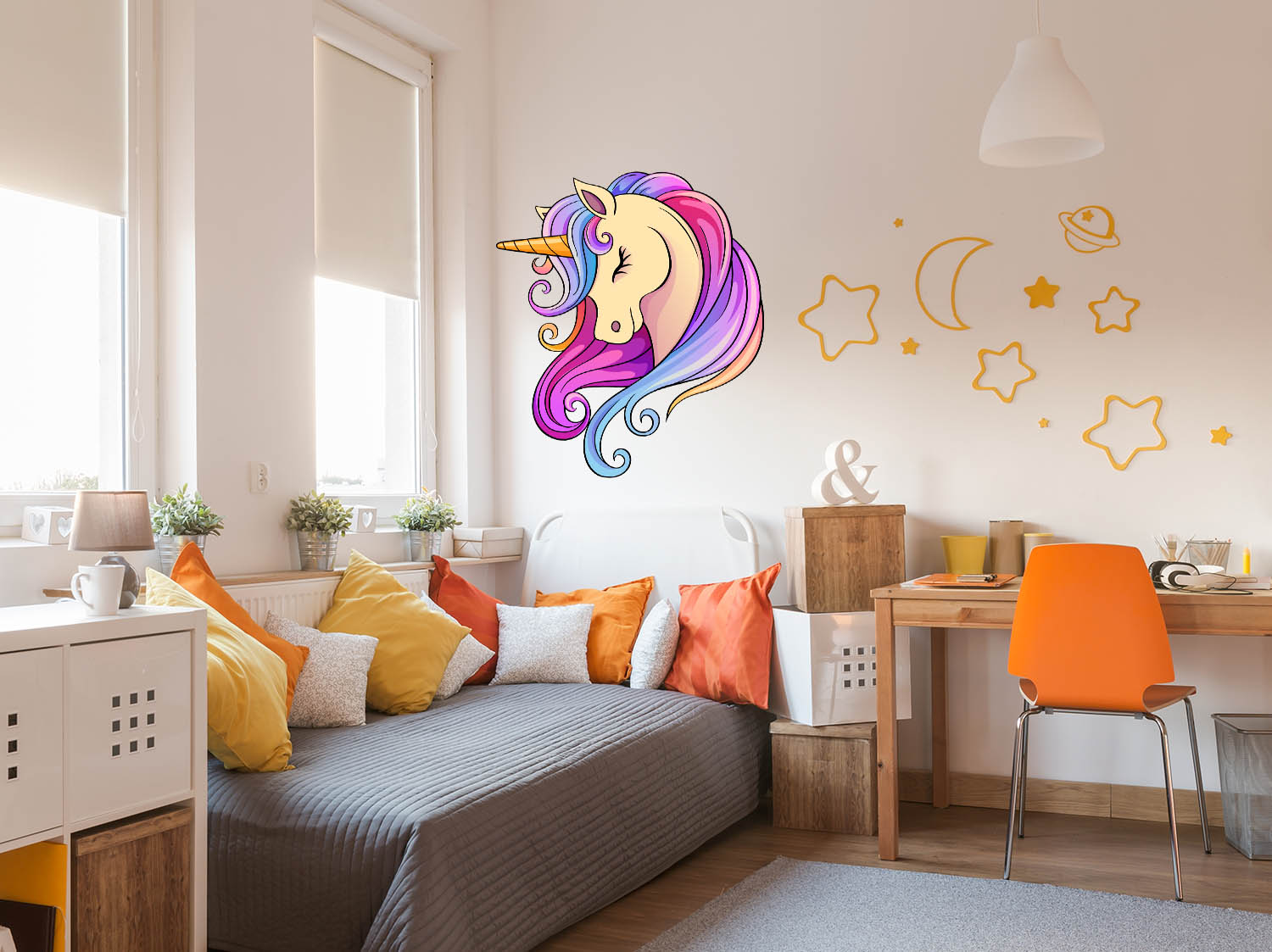 Adorable Multi Coloured Unicorn, Wall Decal Sticker, Removable with NO wall Damage!