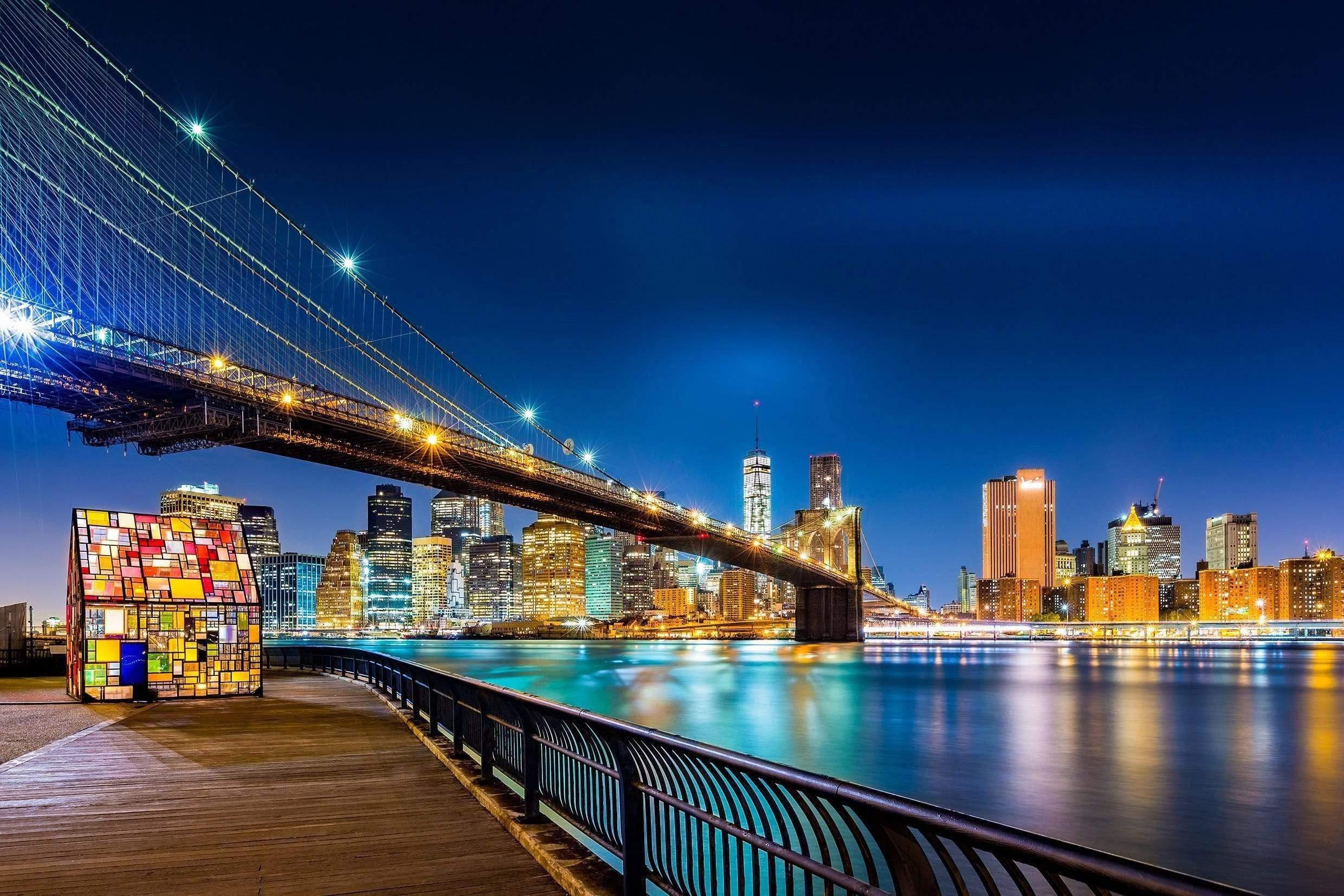 Brooklyn Bridge from Park City NYC Skyline at Night wallpaper Peel-N-Stick