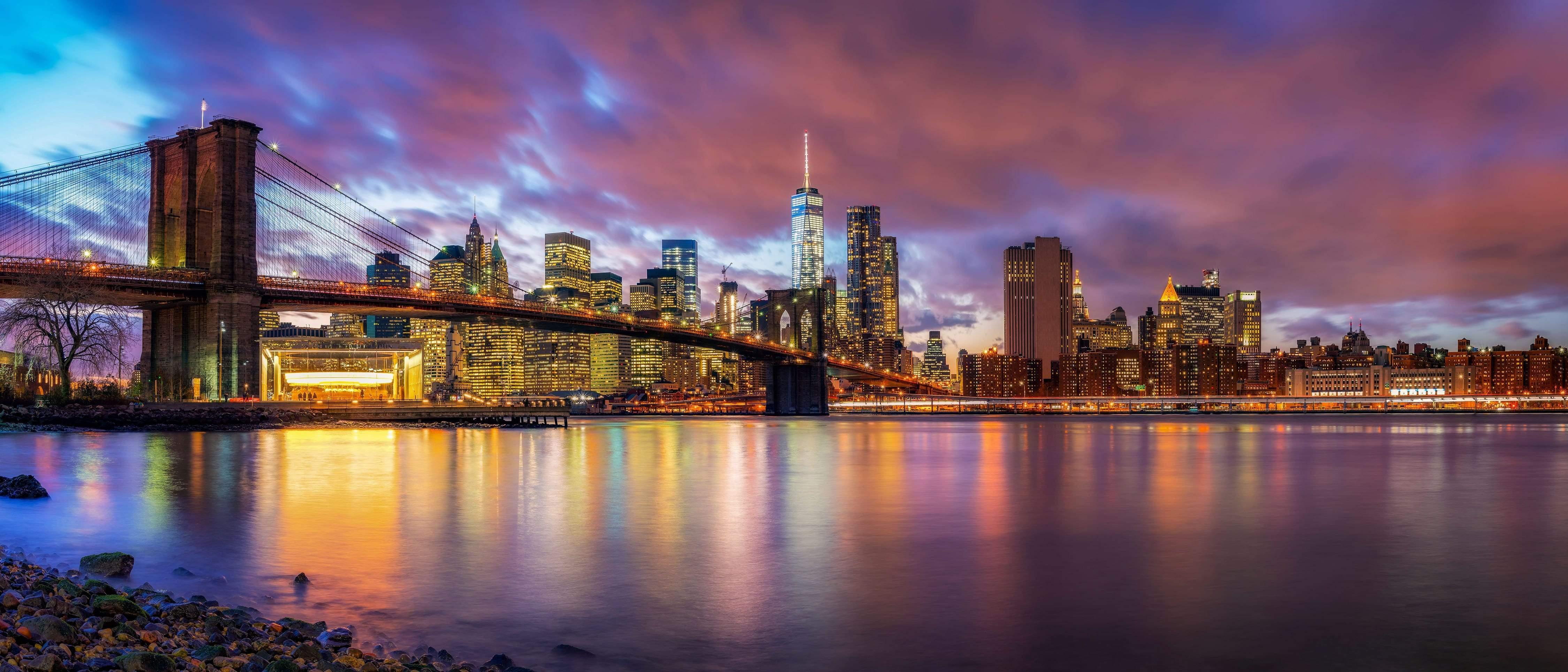 Brooklyn Bridge NYC Night over water wallpaper