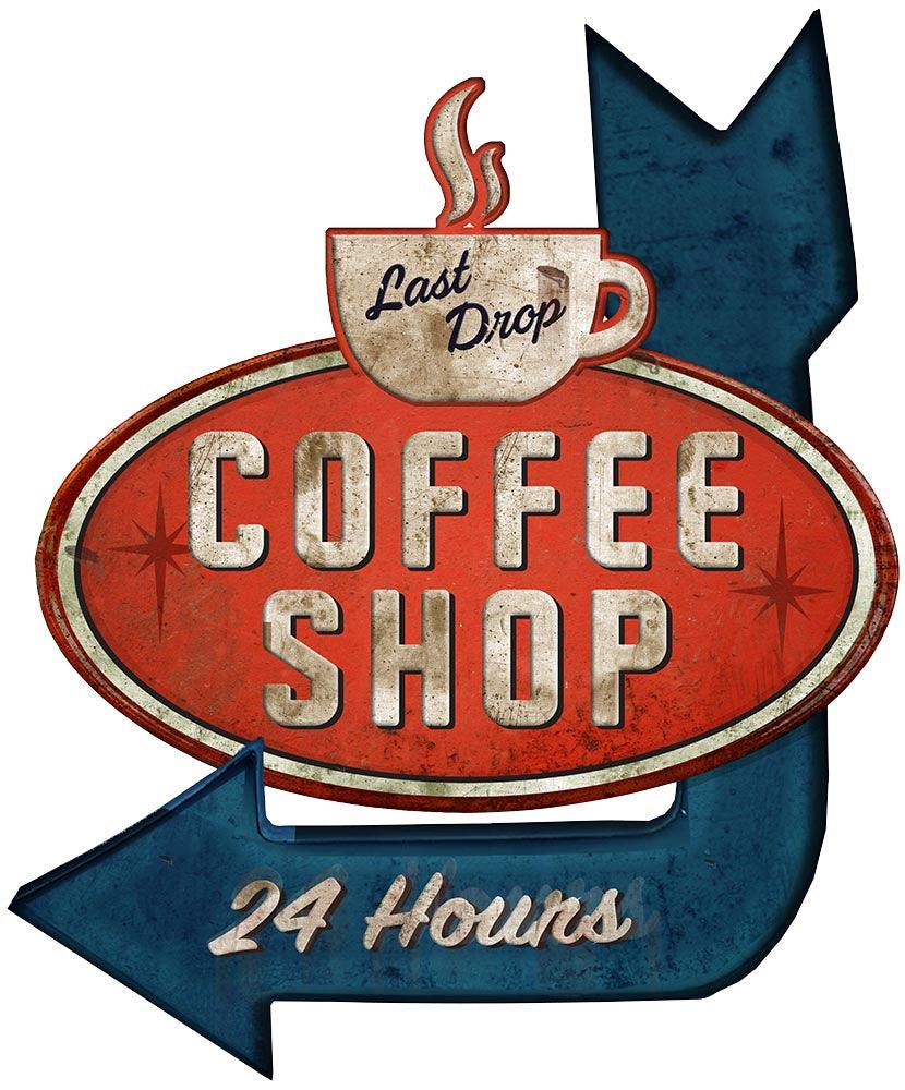 CoolWalls.ca DieCut Coffee Shop 24 Hours Sign Decal, Wall Decal, Peel-N-Stick and Removes Easily Anytime
