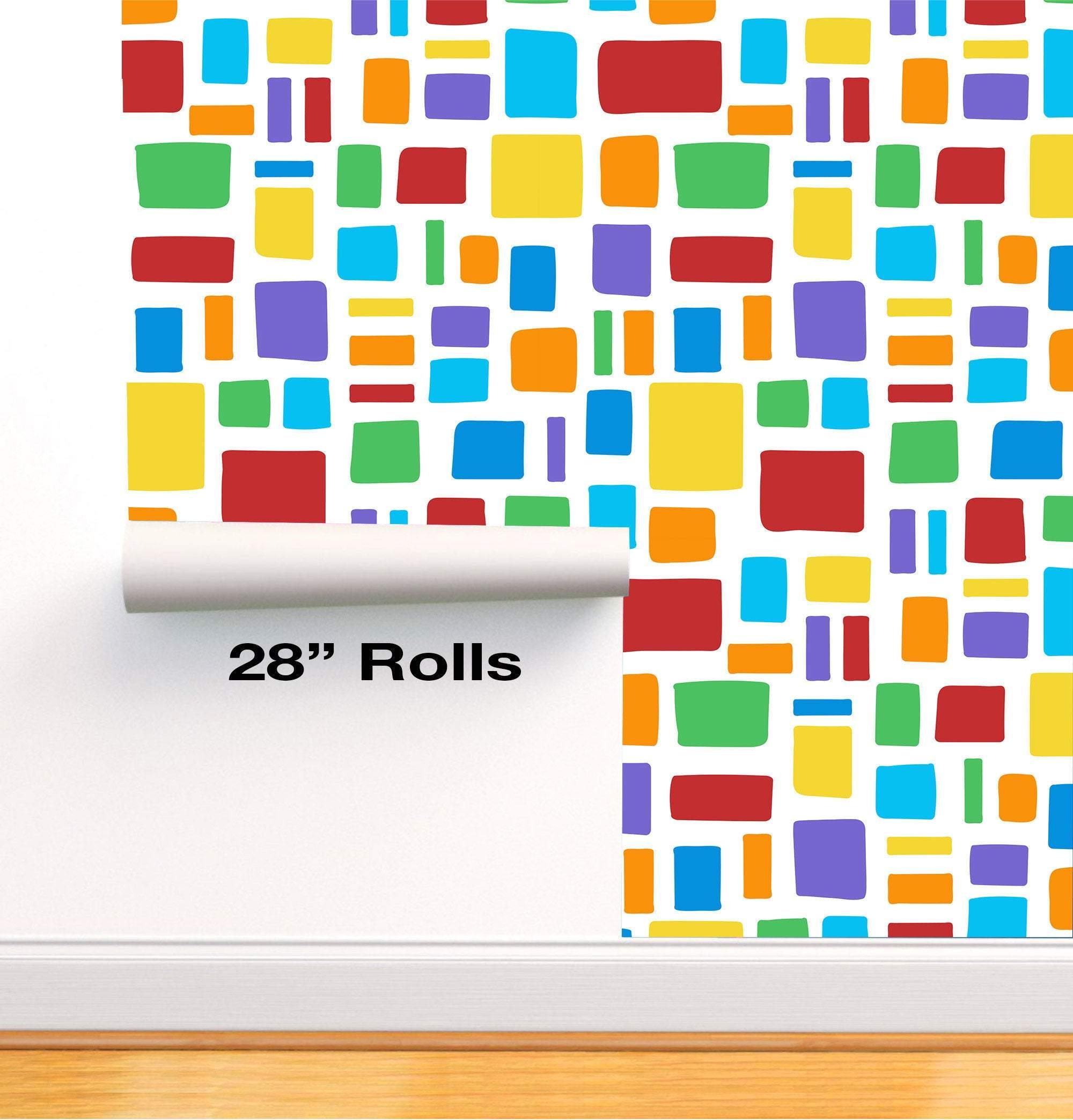 Colourful rectangles on White pattern, Seamless Wallpaper 28" rolls