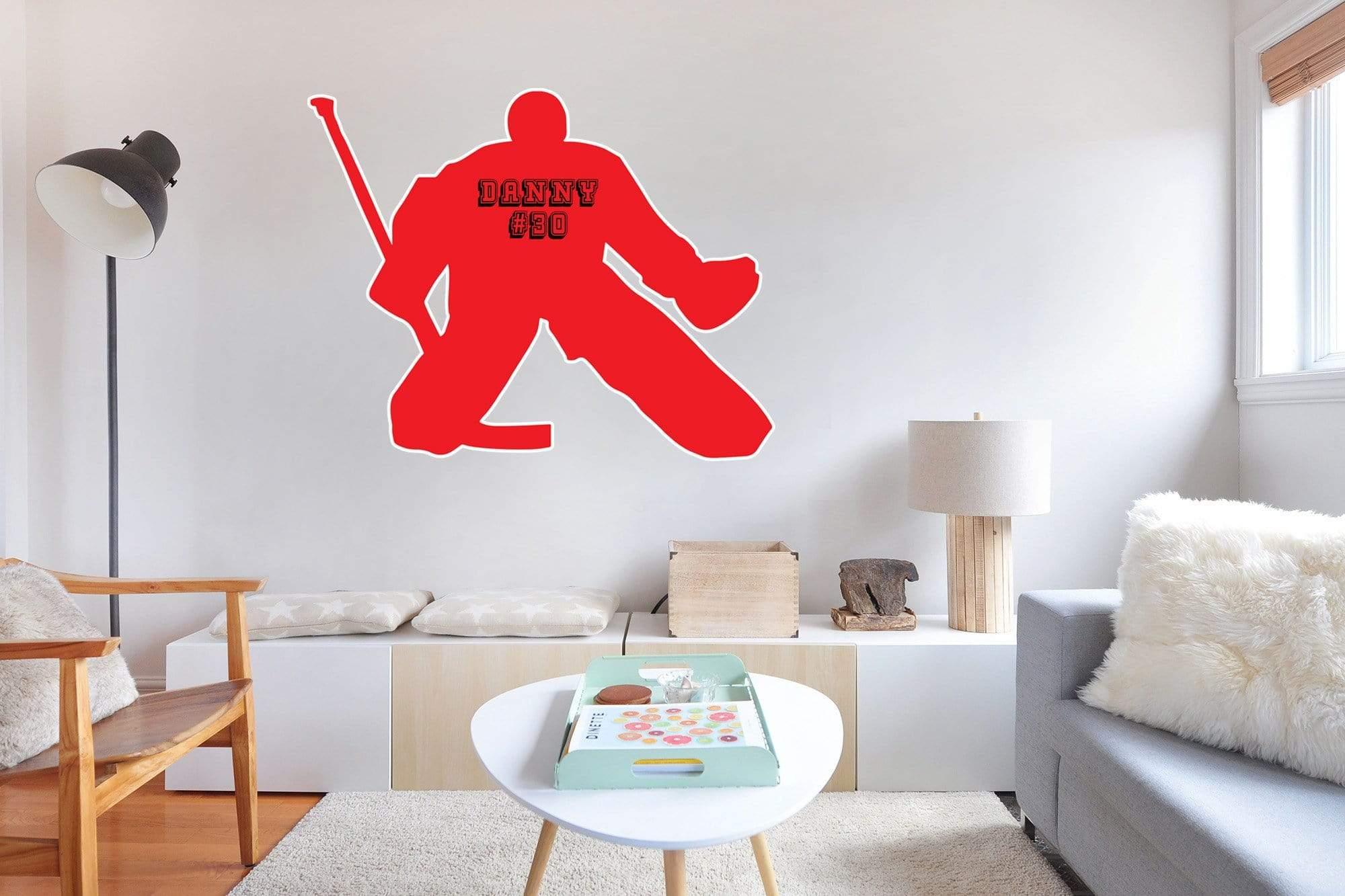 Customizable Hockey Goalie with name Sticker, wall mural, Peel-N-Stick, Home Decor