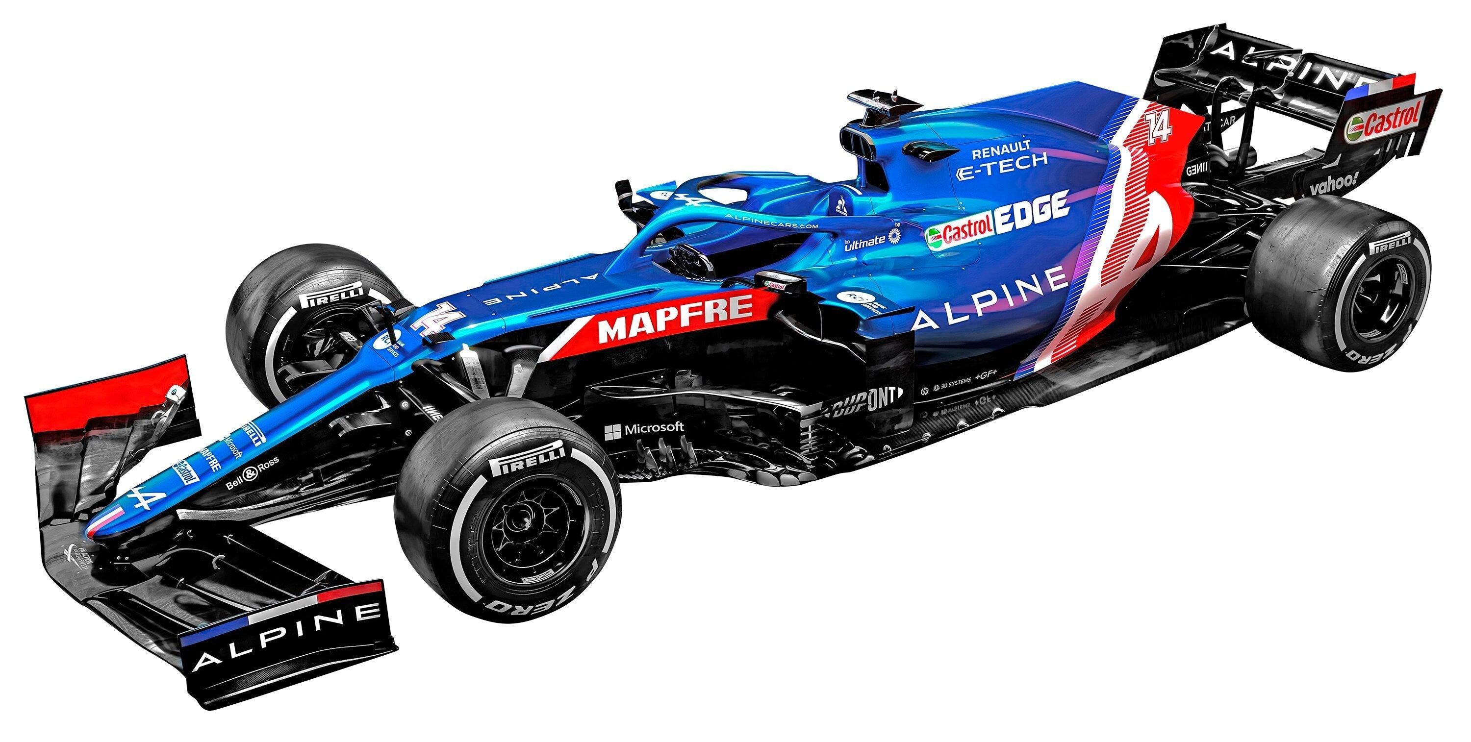 Formula 1 Car, 2021 Alpine race car #14 Side, Wall Decal Sticker, Fernando Alonso 001