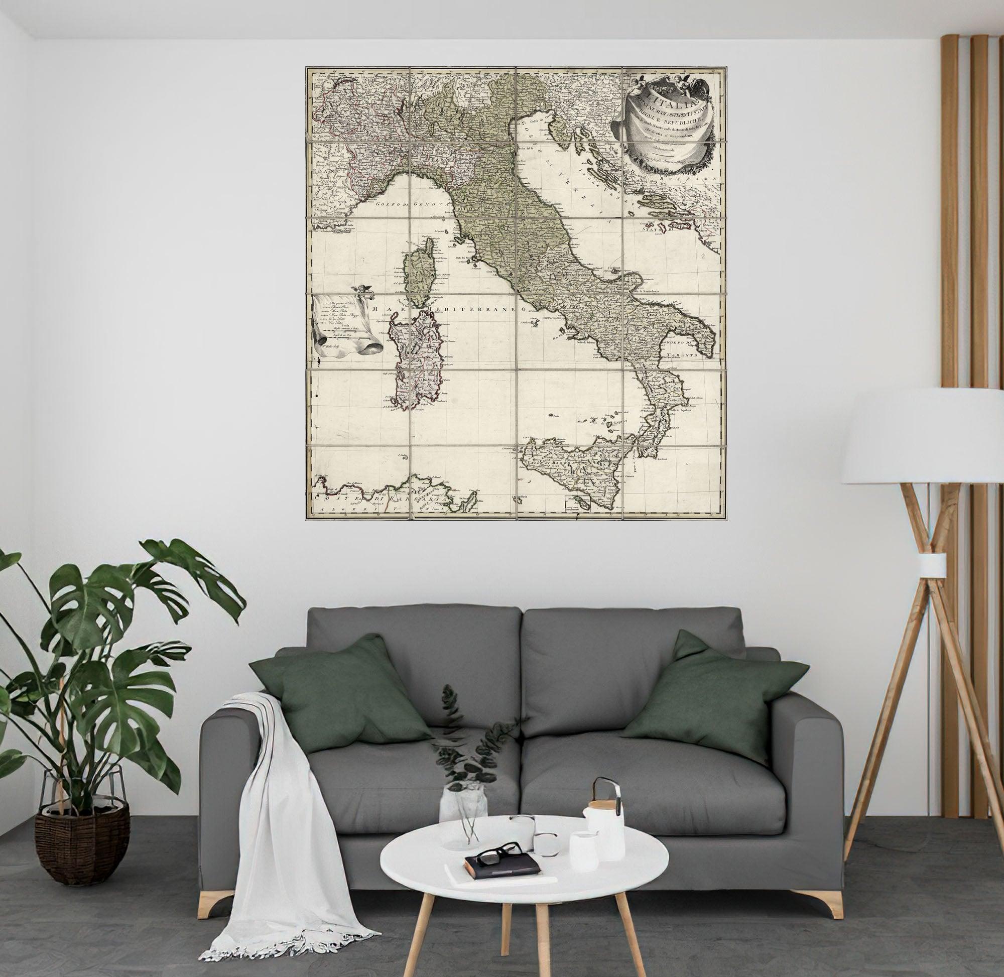 CoolWalls.ca diecut Map of Italy Made in 1795, Wall Decal Sticker Wallpaper, PEEL-N-STICK, removable anytime. Great for a classroom