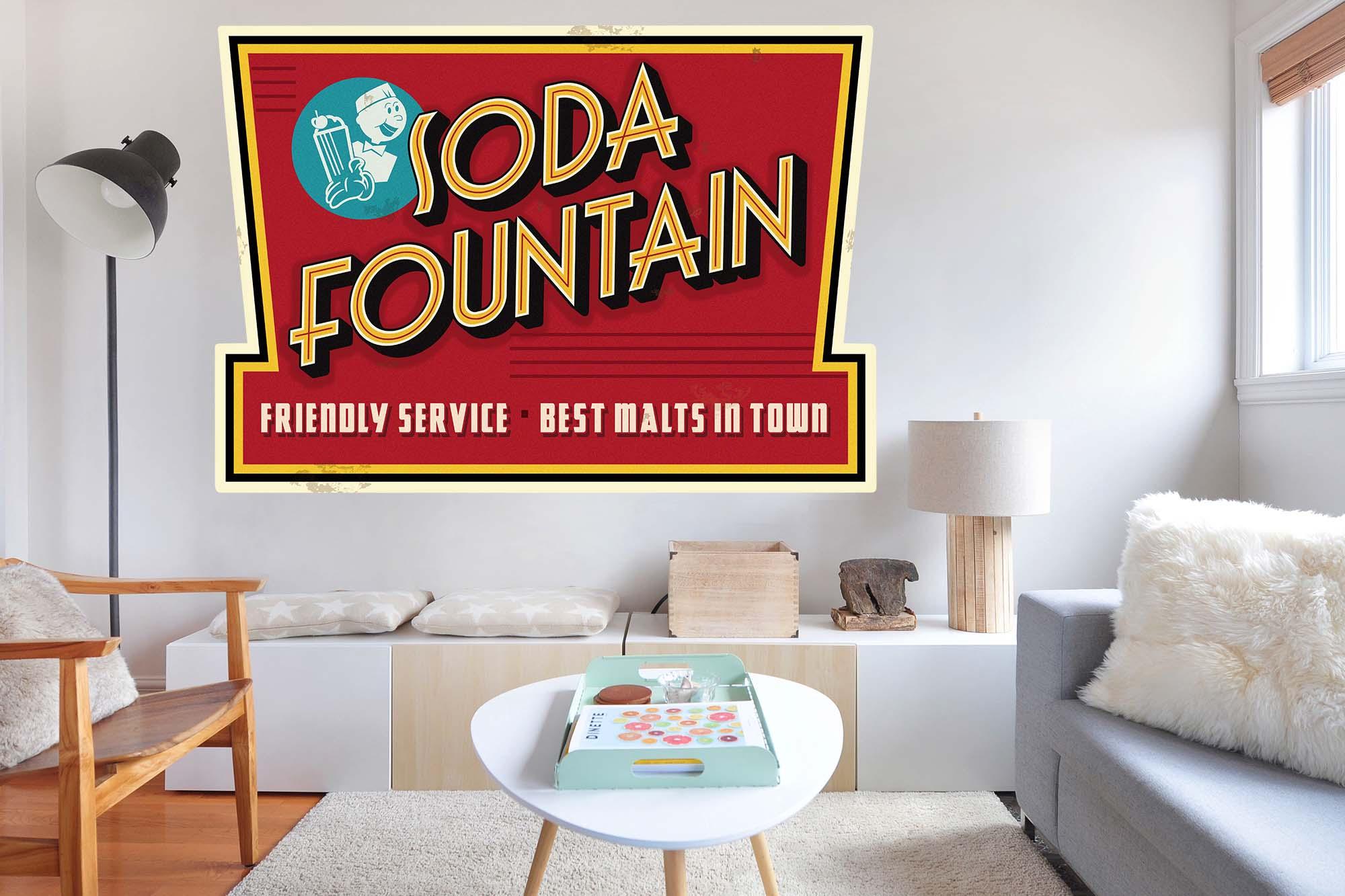 CoolWalls.ca DieCut Soda Fountain Sign Decal, Wall Decal, Peel-N-Stick and Removes Easily Anytime