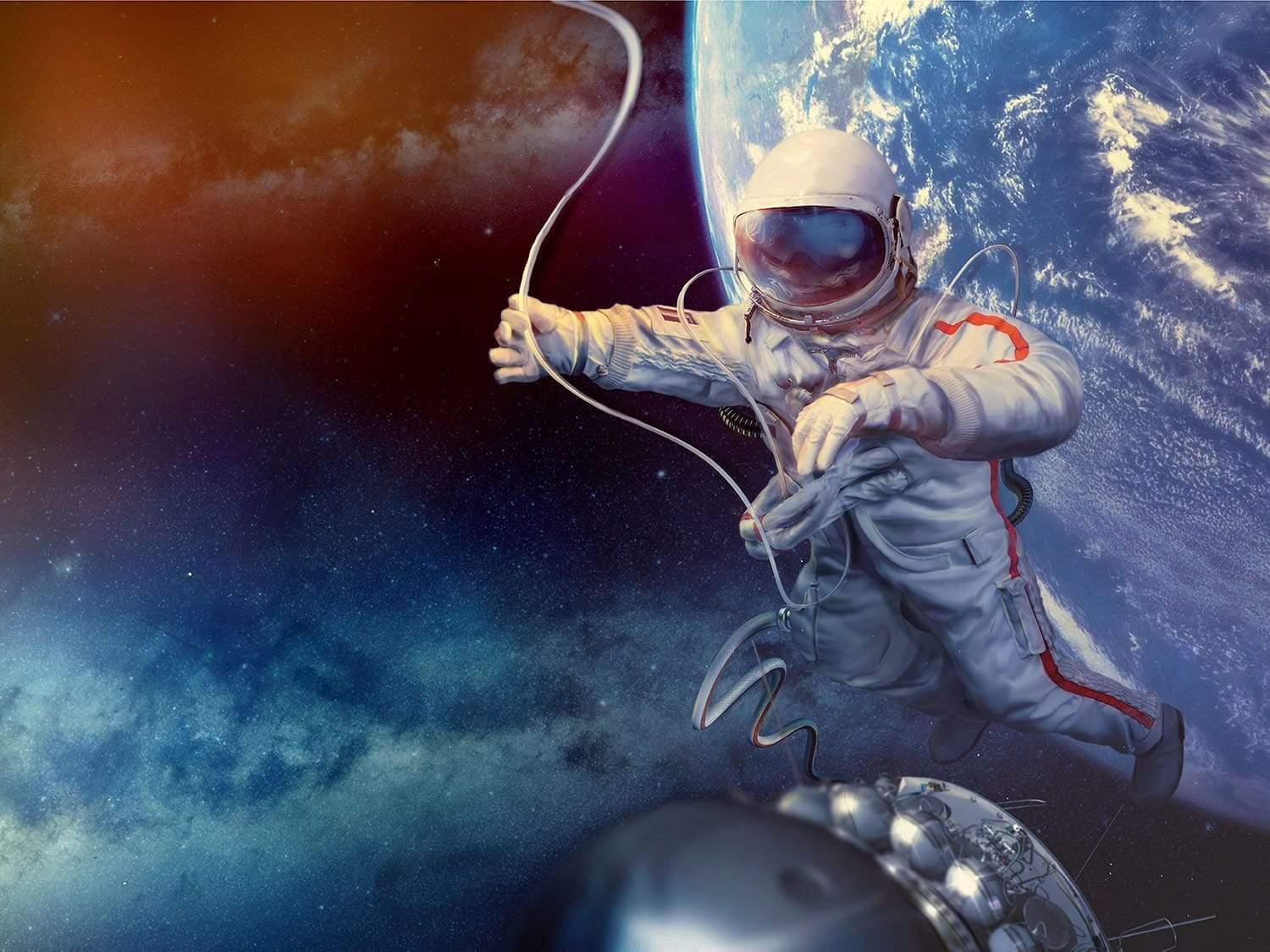 Spaceman outside above Earth