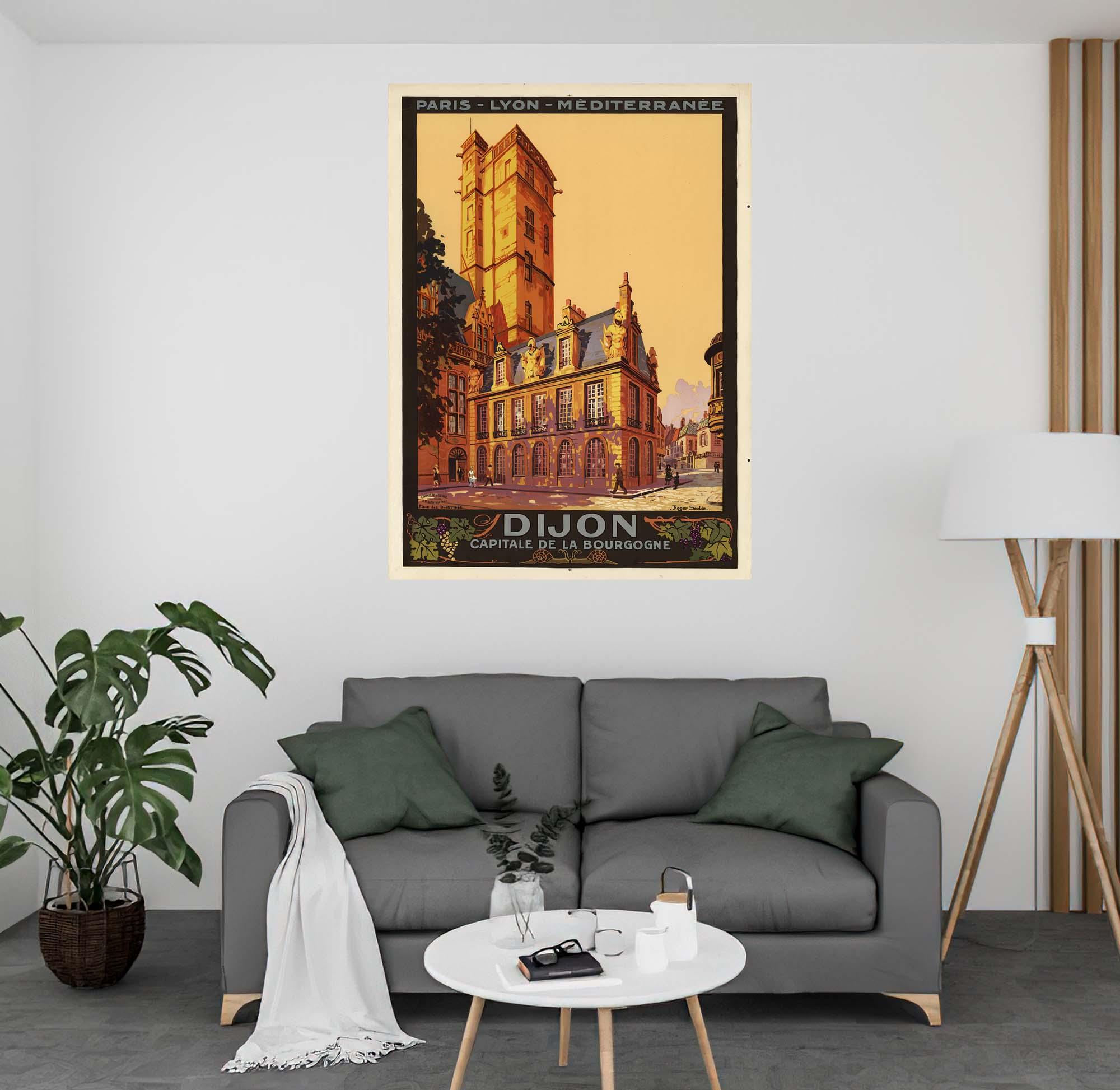 CoolWalls.ca diecut Vintage French Railways Dijon Tourism Poster, Wall Decal Sticker Wallpaper, PEEL-N-STICK, removable anytime. Great for a classroom