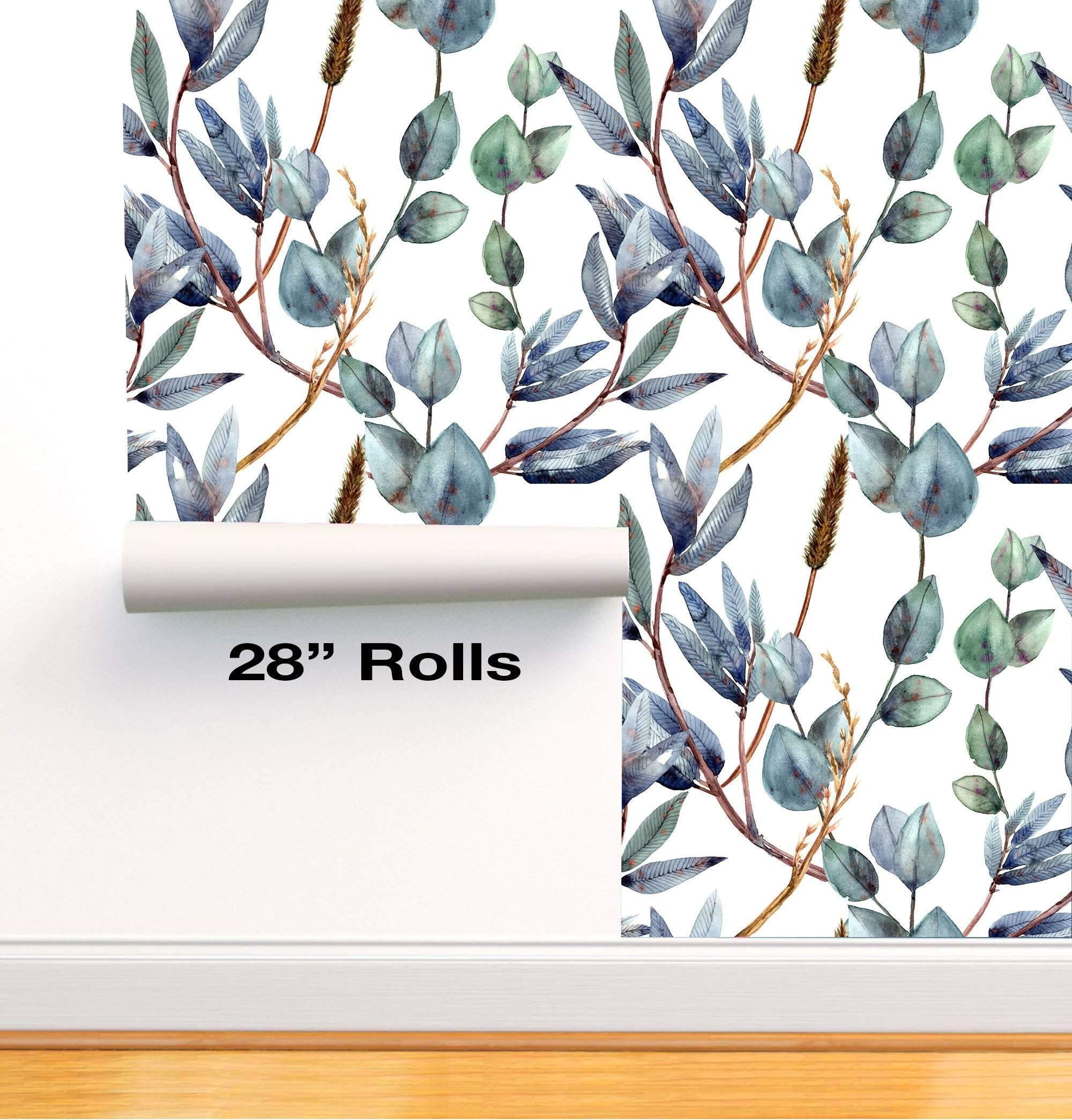 Yellow bird in blue ferns Removable Wallpaper in 28" Rolls