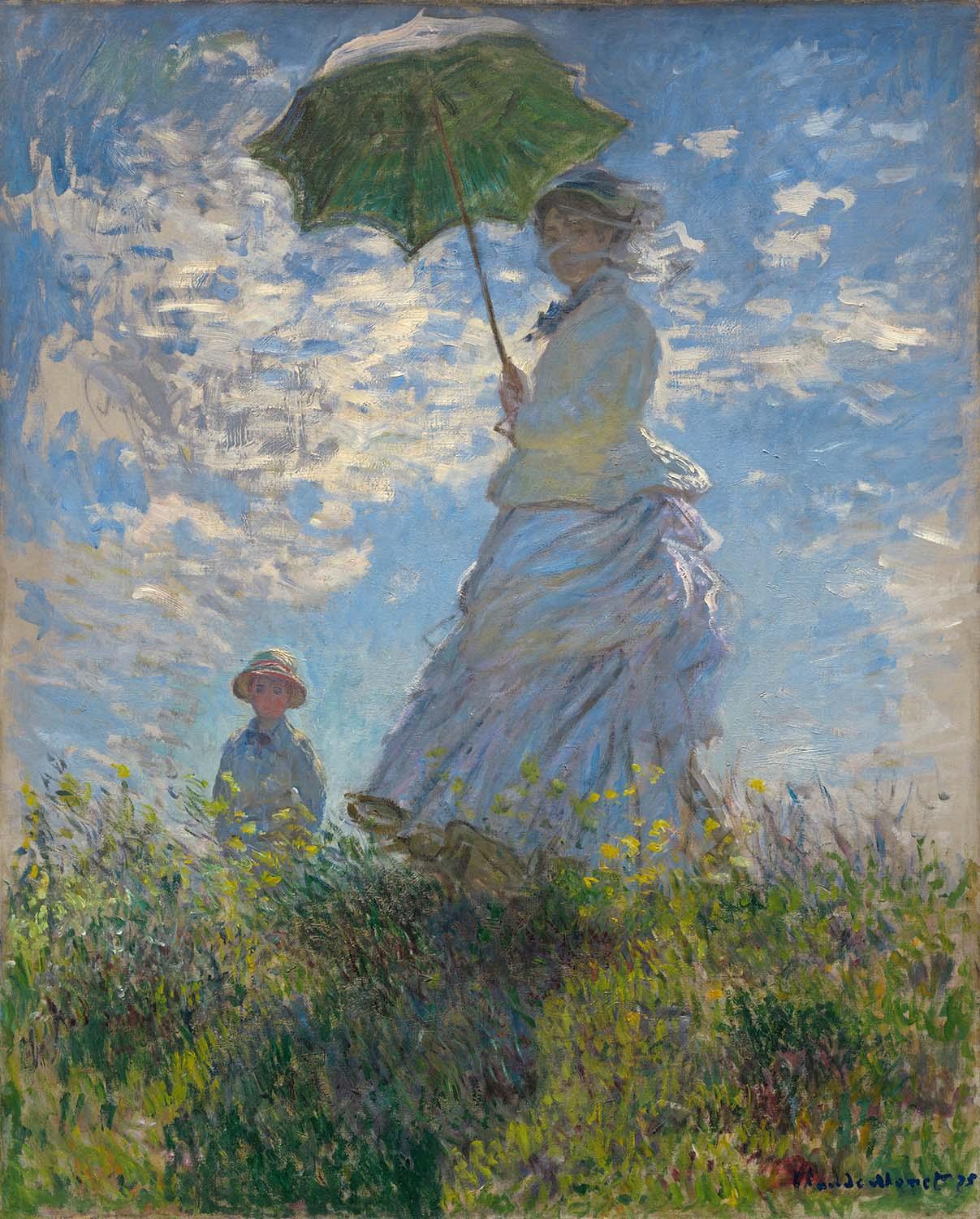Woman with a Parasol Madame Monet and Her Son Claude Monet 1875: Museum Quality Prints