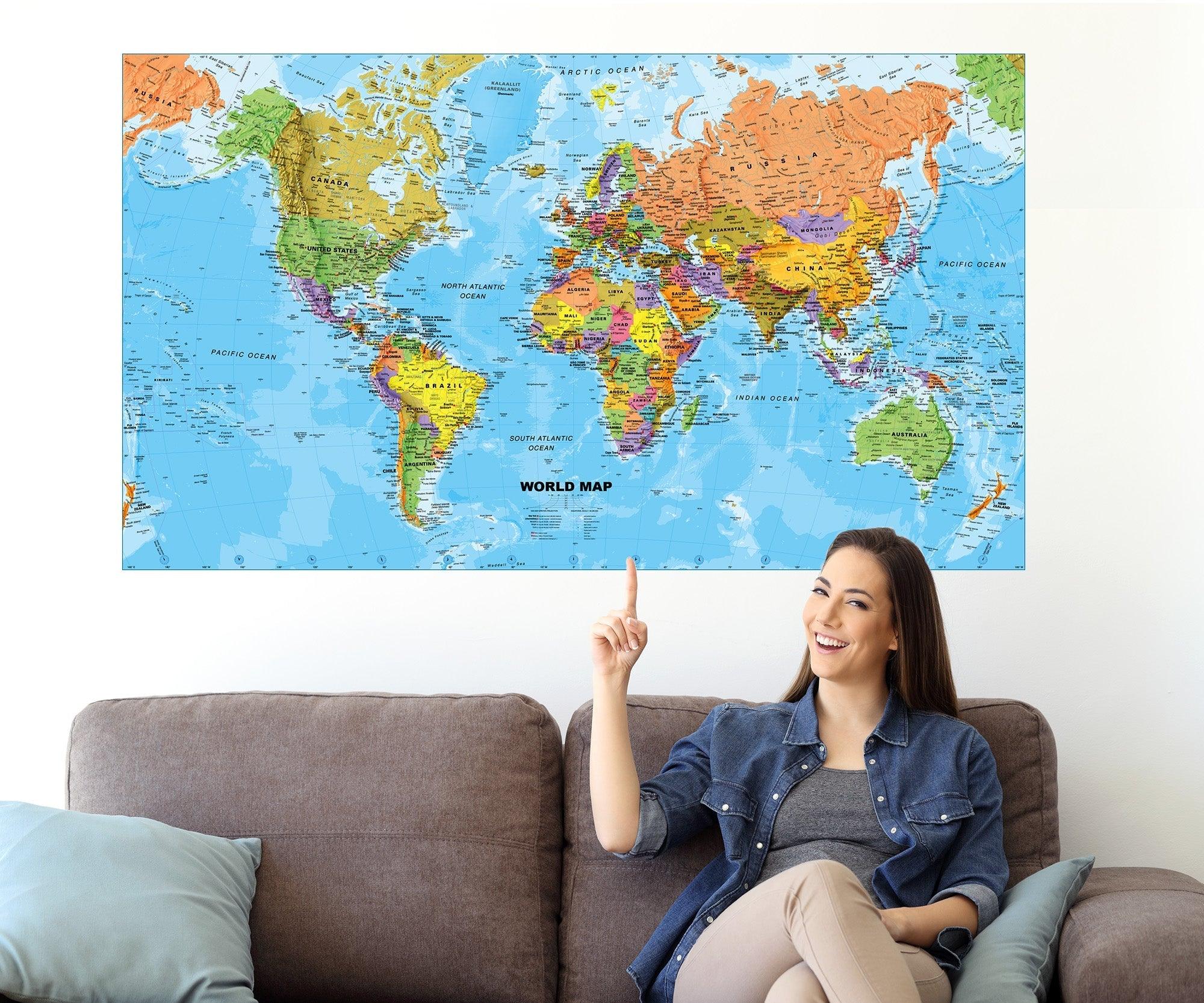 CoolWalls.ca diecut World Map Wall Decal Sticker Wallpaper, PEEL-N-STICK, removable anytime. Great for a classroom