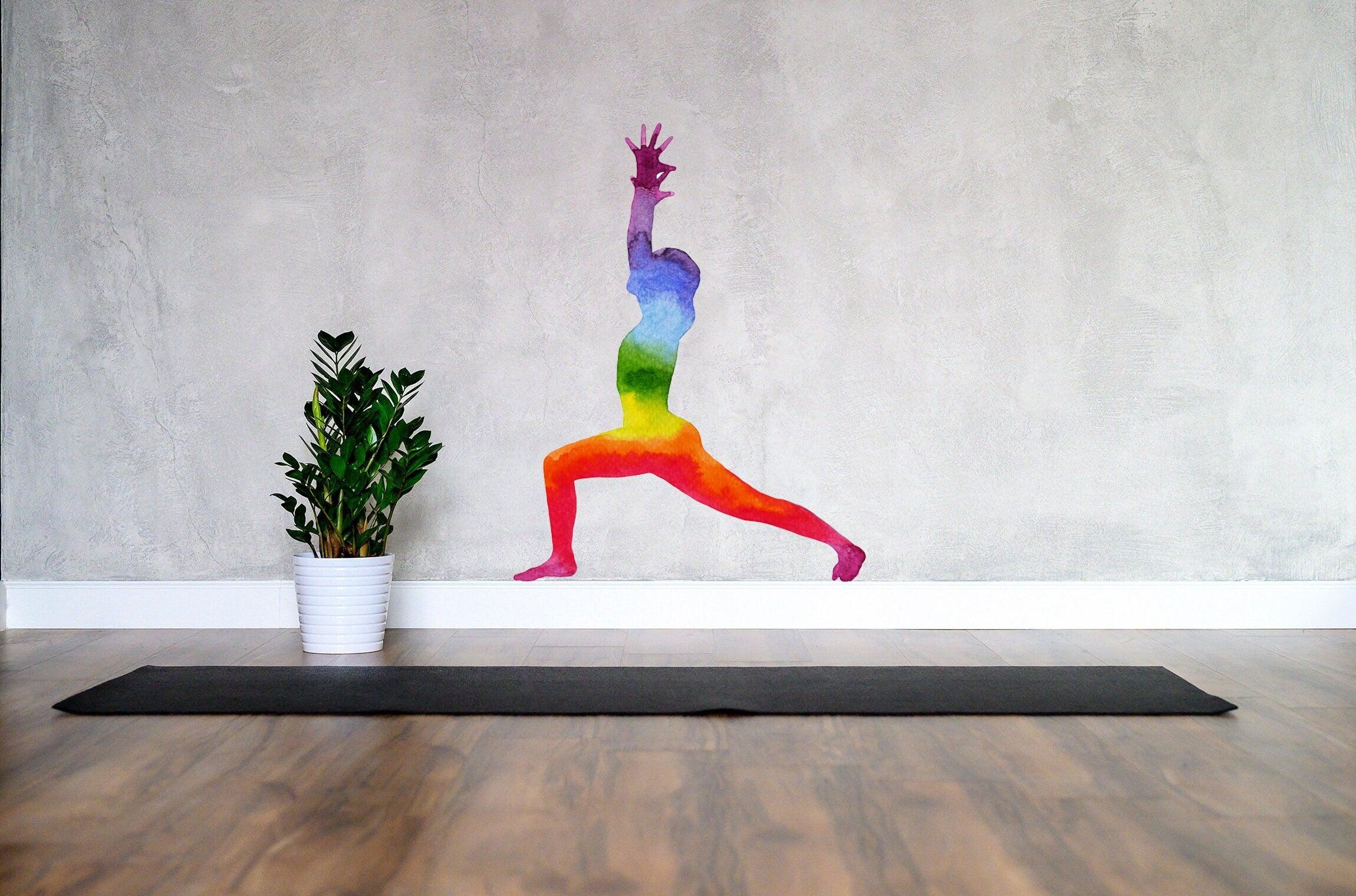 Yoga Wall Decal, Warrior Pose, Wellness, Chakra, Peace of Mind, exercise, Yoga Pose Sticker, No Wall Damage, Removable