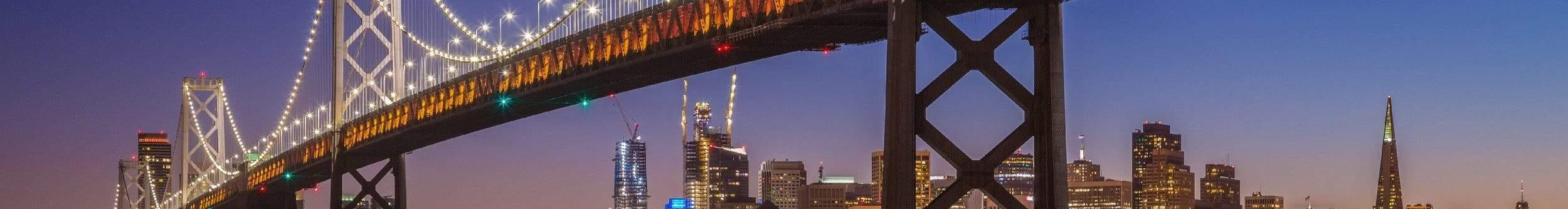 Oakland Bay Bridge at Night with Skyline
