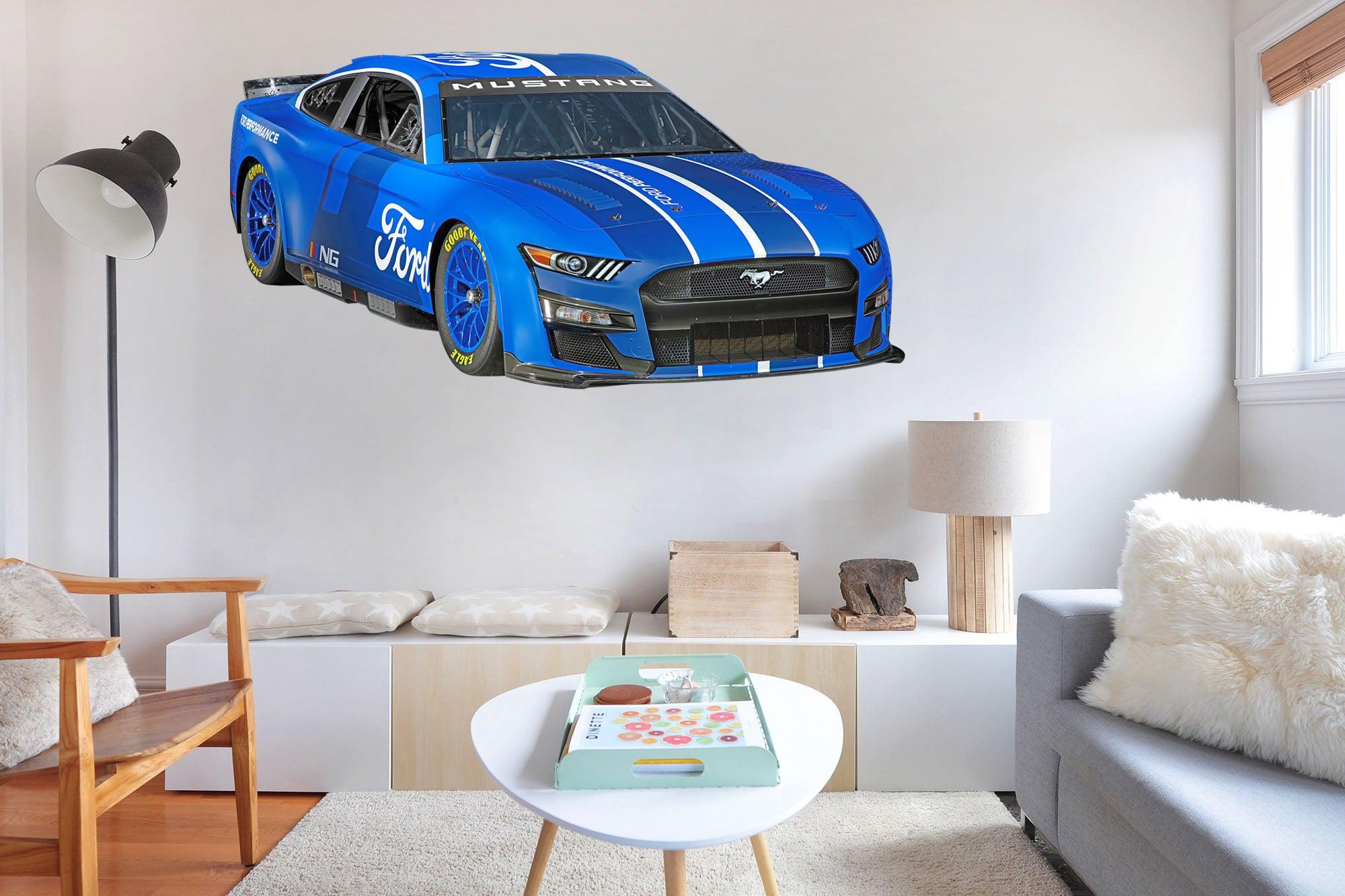 CoolWalls.ca Cars 2021 Ford NASCAR Blue Mustang, Wall Decal Sticker, Easy to Peel-N-Stick