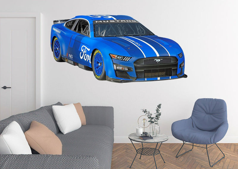 CoolWalls.ca Cars 2021 Ford NASCAR Blue Mustang, Wall Decal Sticker, Easy to Peel-N-Stick