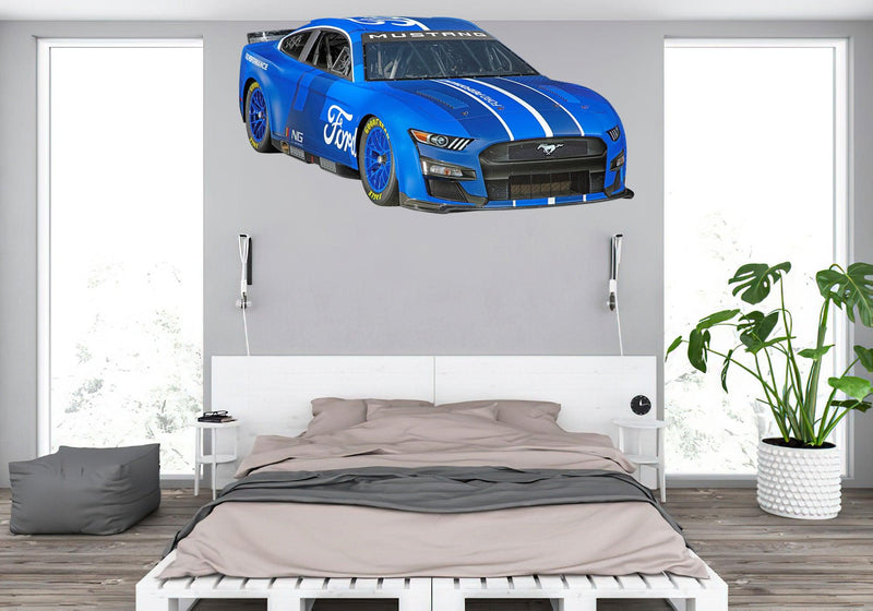 CoolWalls.ca Cars 2021 Ford NASCAR Blue Mustang, Wall Decal Sticker, Easy to Peel-N-Stick