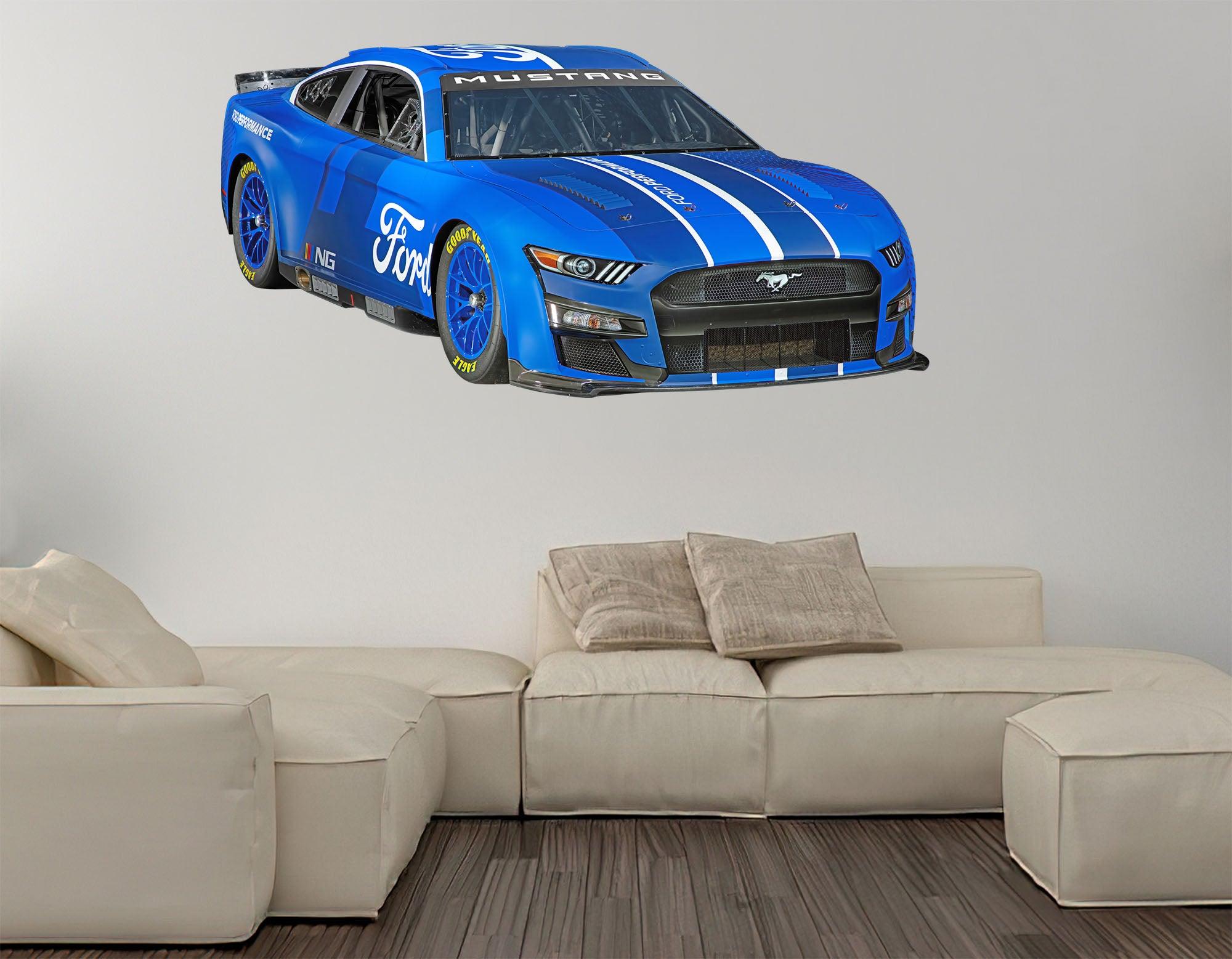 CoolWalls.ca Cars 2021 Ford NASCAR Blue Mustang, Wall Decal Sticker, Easy to Peel-N-Stick