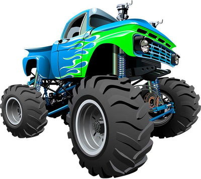 3D Green & Blue Monster Truck on Wall, Wall Decal Sticker, Removable 106