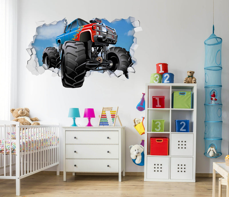 3D Monster Truck Plaster Wall, Wall Decal Sticker, Removable 003 Dark