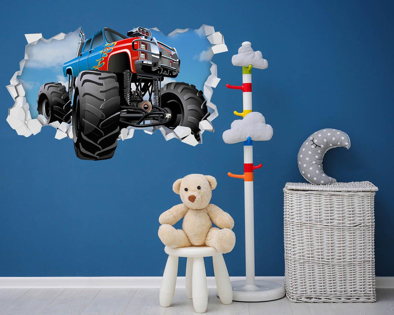 3D Monster Truck Plaster Wall, Wall Decal Sticker, Removable 003 Dark