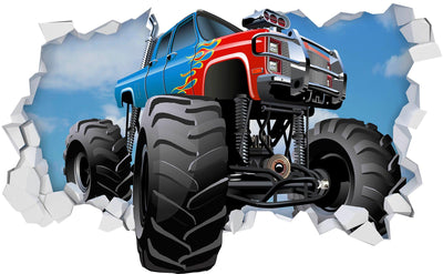 3D Monster Truck Plaster Wall, Wall Decal Sticker, Removable 003 Dark