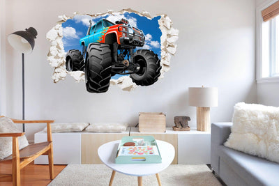 3D Monster Truck Plaster Wall, Wall Decal Sticker, Removable 107