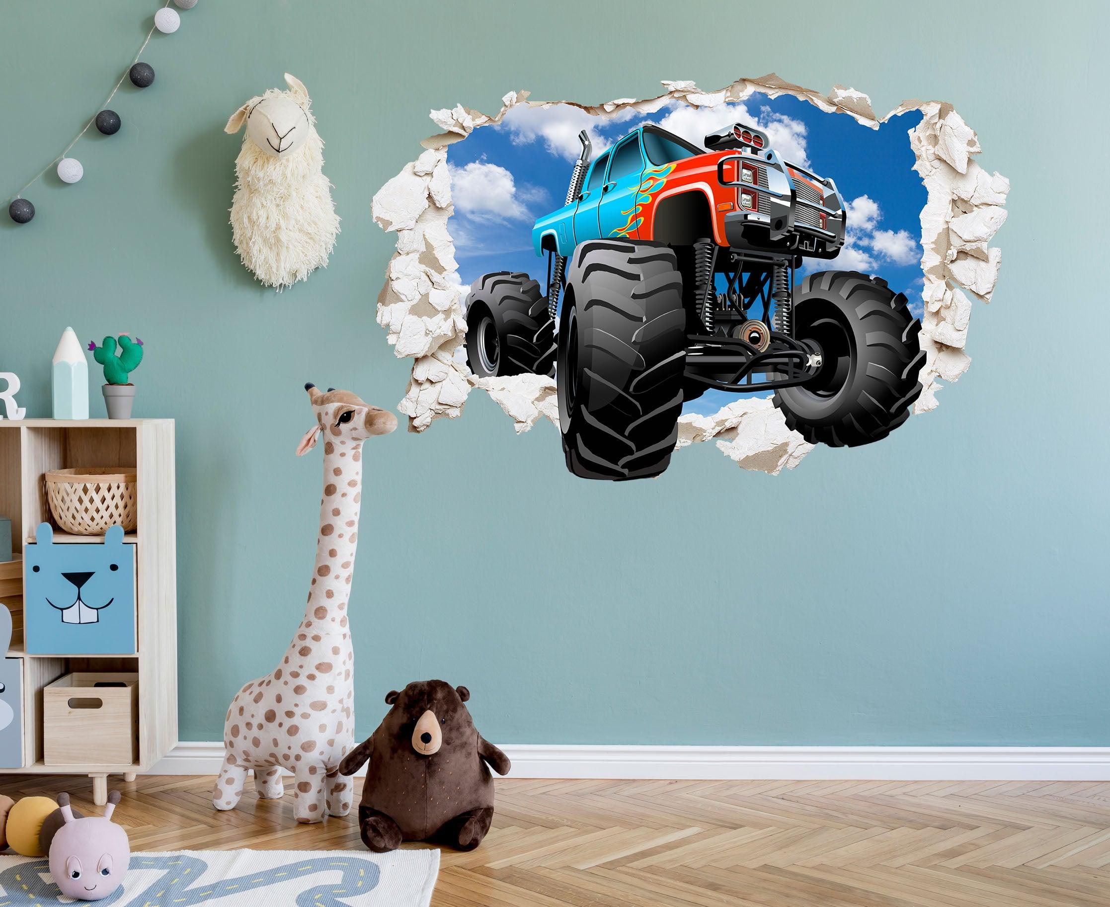 3D Monster Truck Plaster Wall, Wall Decal Sticker, Removable 107