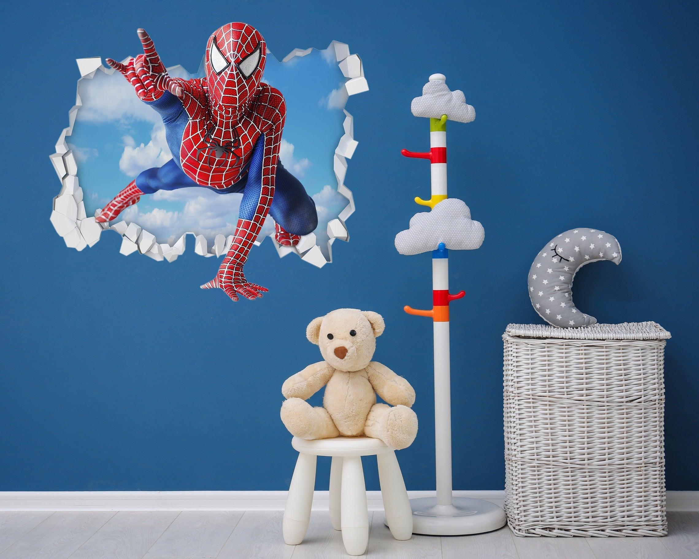 3D Spiderman breaking through Wall, Wall Decal Sticker, Removable 109