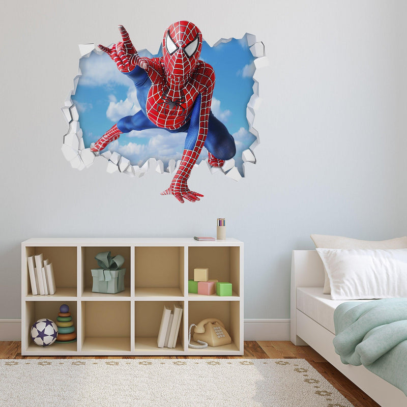 3D Spiderman breaking through Wall, Wall Decal Sticker, Removable 109