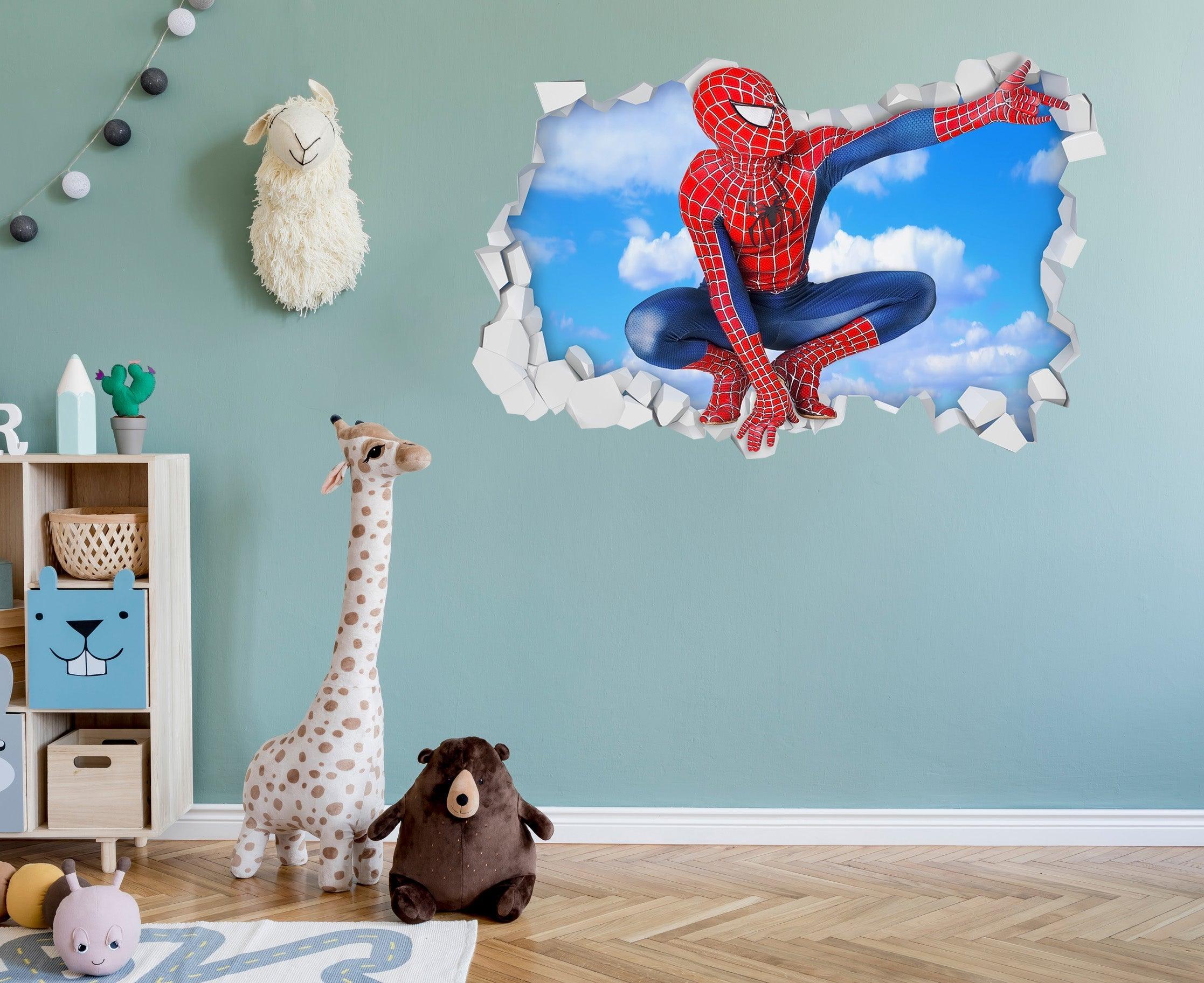 Spider-Man Breaking Through Wall Sticker Chilren Boys wall Decals Peel And  Stickers for 3D Spider-Man Walls Bedroom Living Room Home Décor(