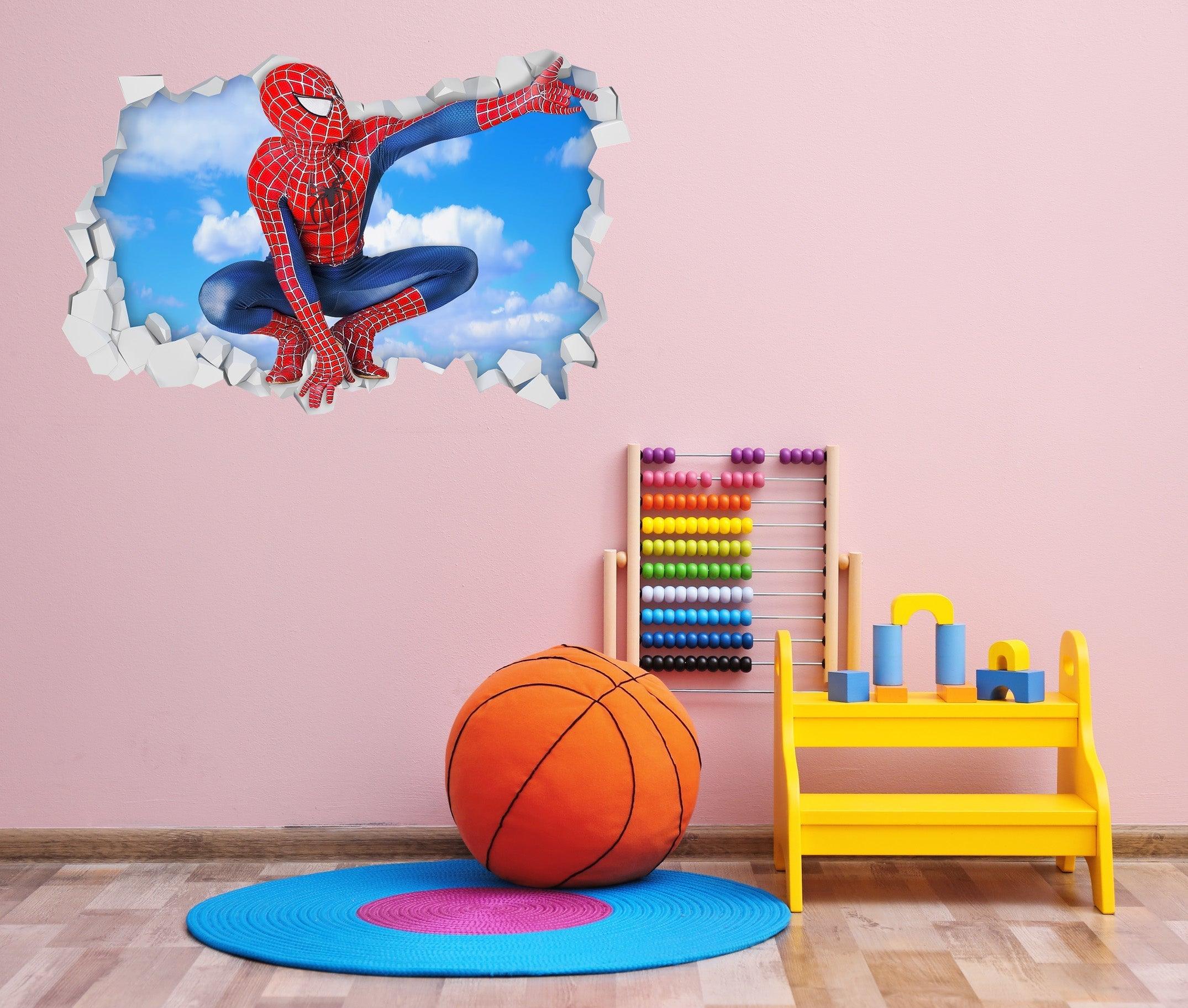 3D Spiderman Breaking thru Wall, Wall Decal Sticker, Removable 109