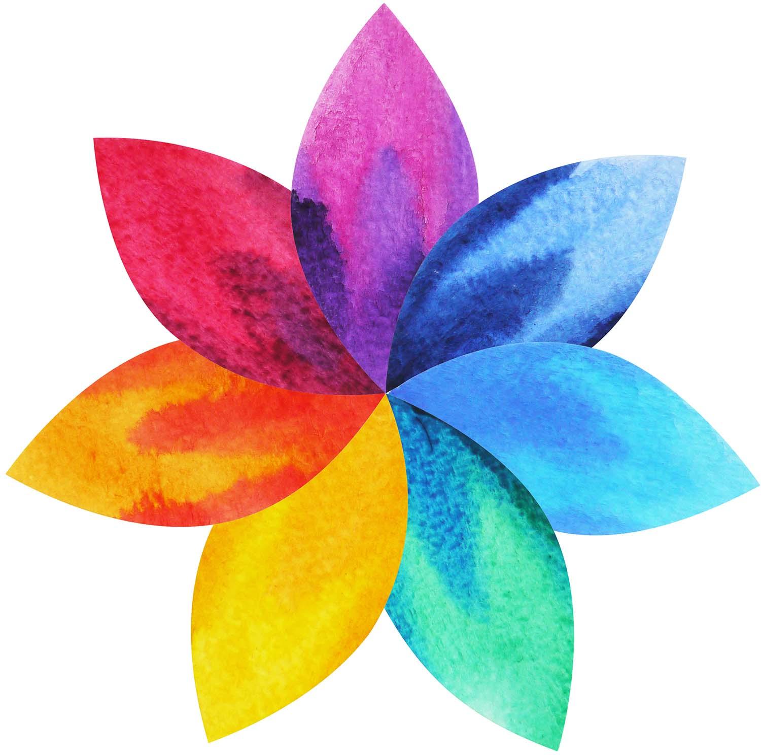 7 colour chakra sign symbol, lotus flower icon, watercolor: Peel-N-Stick wall decal