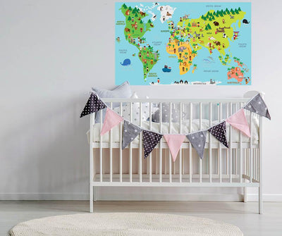 Childrens World Map, Wall Decal, Sticker, Wallpaper, PEEL-N-STICK, removable anytime. Great for a classroom - CoolWalls.ca