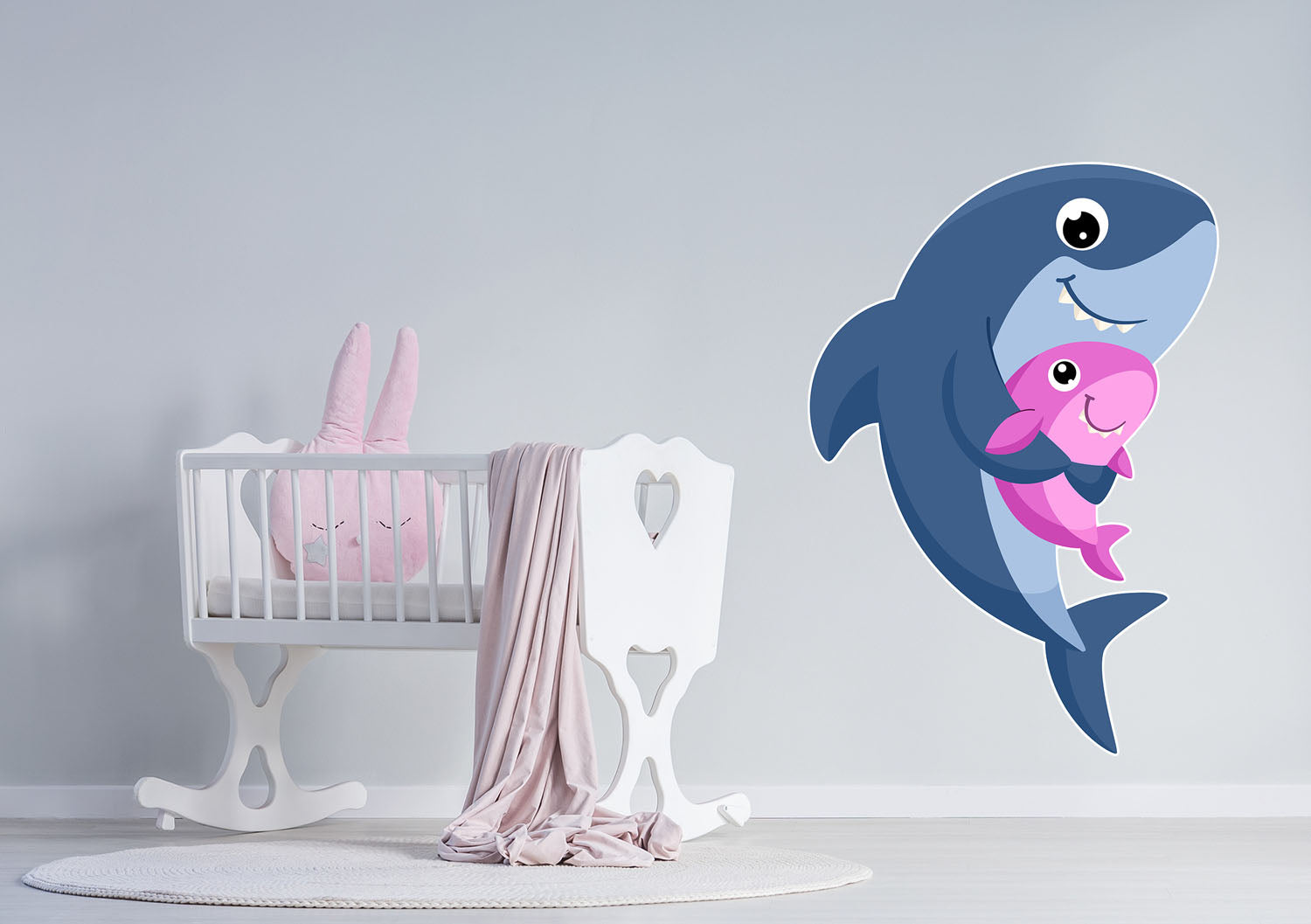 Cartoon Shark with Baby wall decal for Kid's room, Peel-N-Stick Removable and adorable
