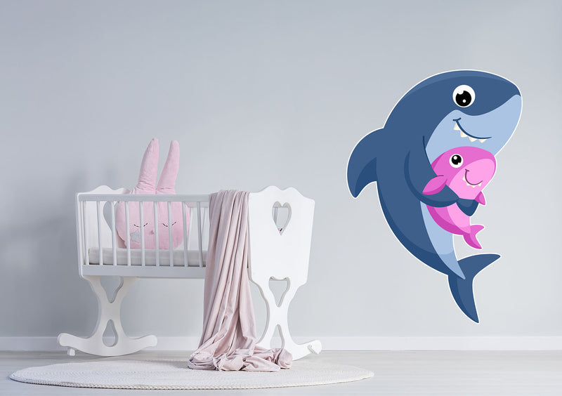 Cartoon Shark with Baby wall decal for Kid&