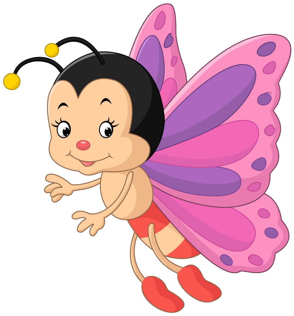 Cartoon Bee with Pink Wings, Peel-N-Stick Removable, Pastel colours, vibrant colours