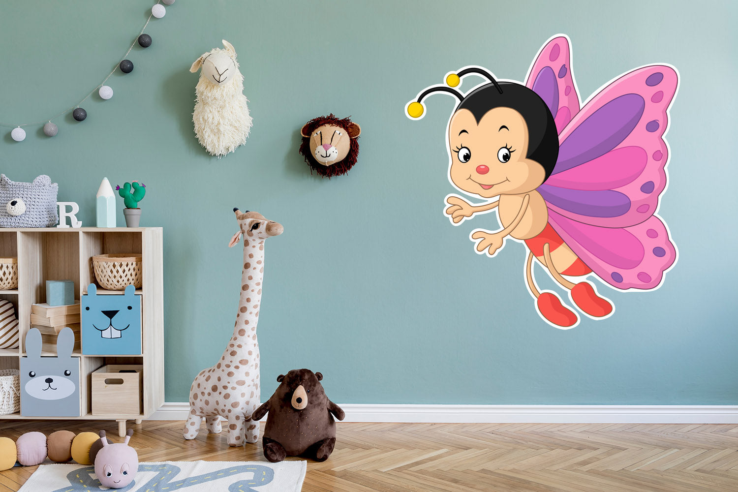 Cartoon Bee with Pink Wings, Peel-N-Stick Removable, Pastel colours, vibrant colours