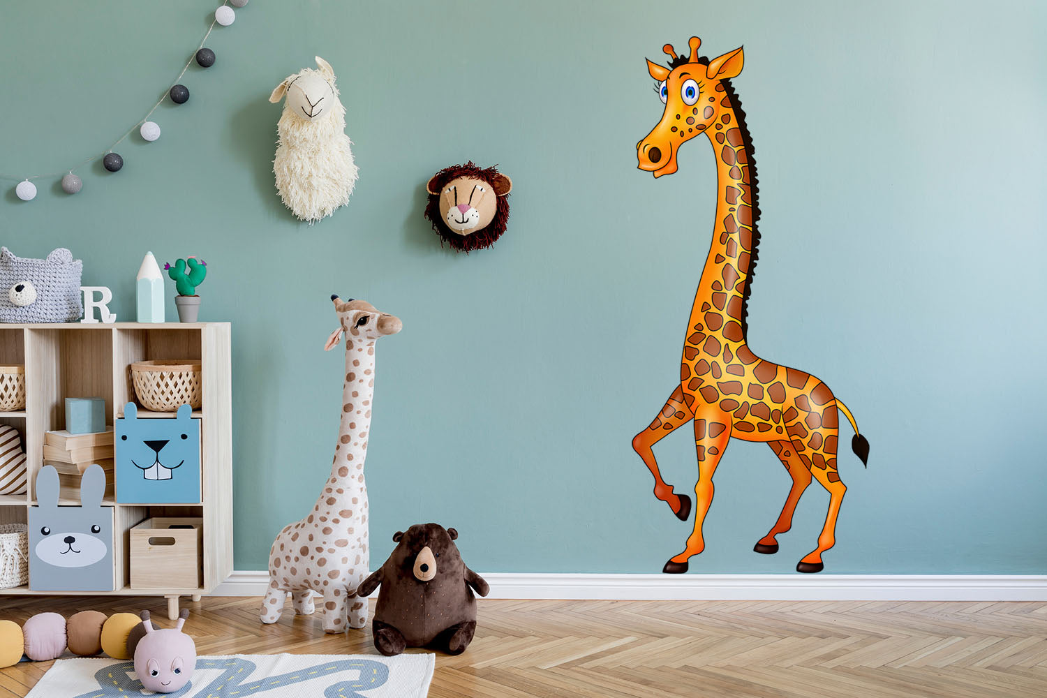 Animated Giraffe Standing tall, Peel-N-Stick, Removable, vibrant colours Kids room