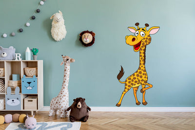 Happy Giraffe Standing tall, Peel-N-Stick, Removable, vibrant colours Kids room