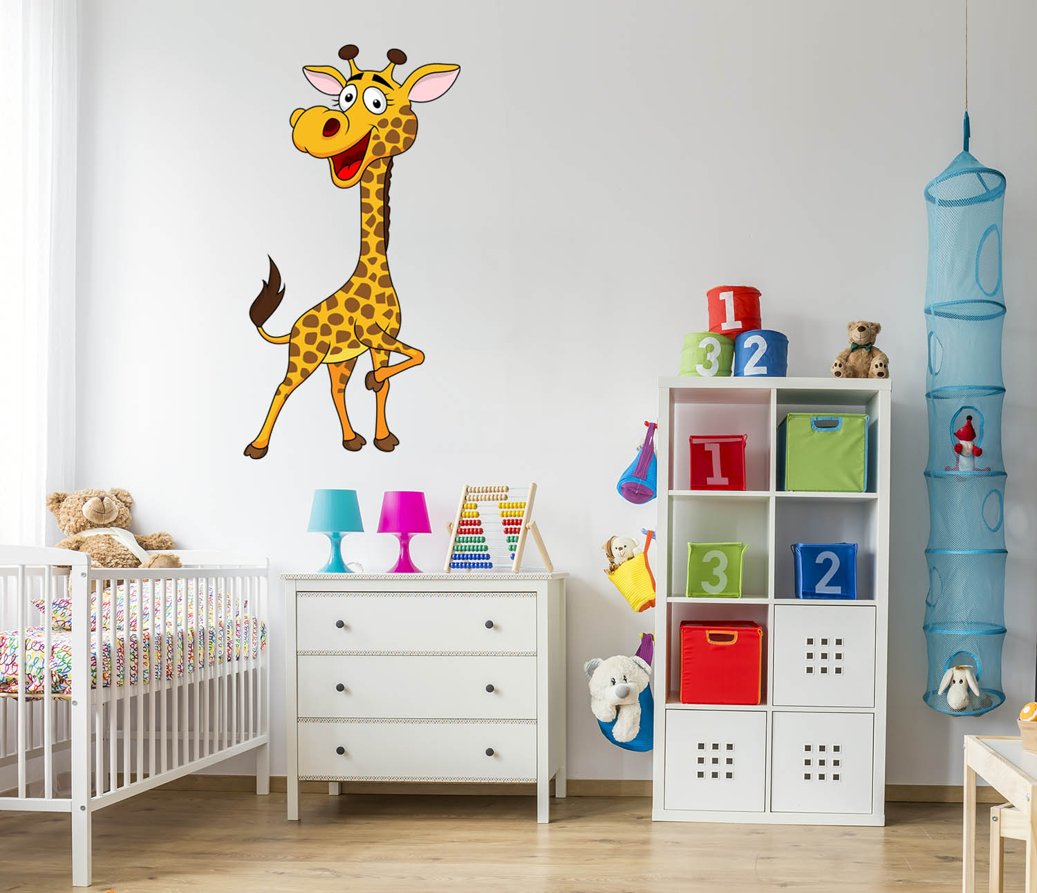 Happy Giraffe Standing tall, Peel-N-Stick, Removable, vibrant colours Kids room
