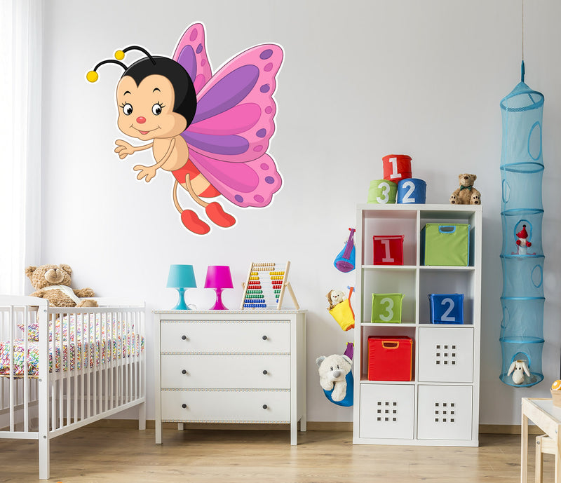 Cartoon Bee with Pink Wings, Peel-N-Stick Removable, Pastel colours, vibrant colours