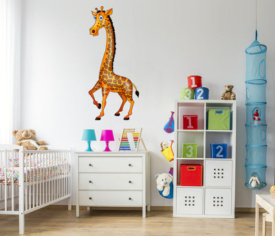 Animated Giraffe Standing tall, Peel-N-Stick, Removable, vibrant colours Kids room