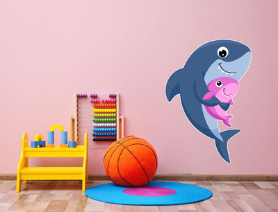 Cartoon Shark with Baby wall decal for Kid's room, Peel-N-Stick Removable and adorable