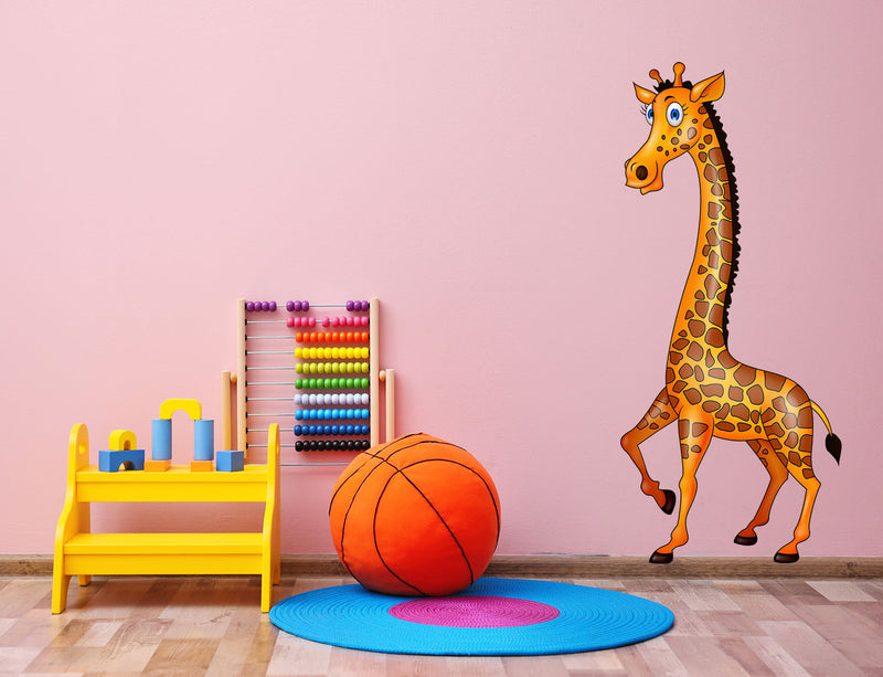 Animated Giraffe Standing tall, Peel-N-Stick, Removable, vibrant colours Kids room