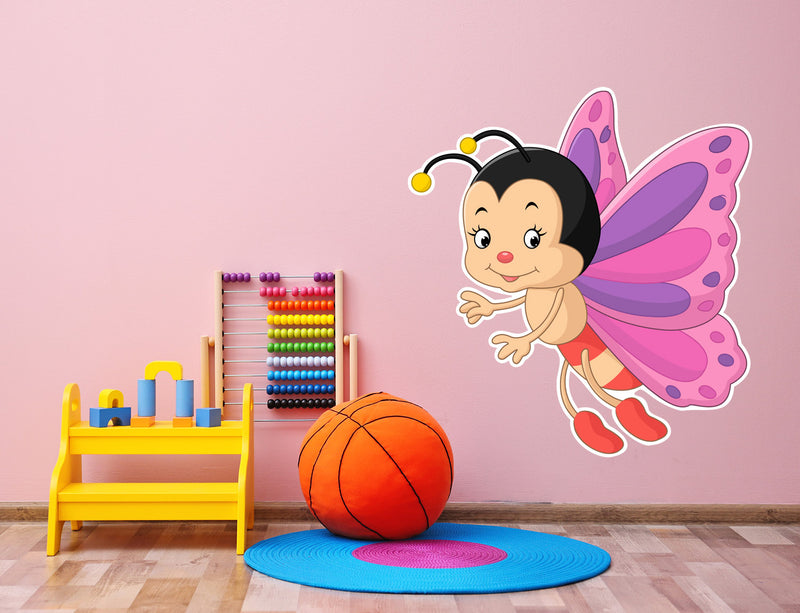 Cartoon Bee with Pink Wings, Peel-N-Stick Removable, Pastel colours, vibrant colours