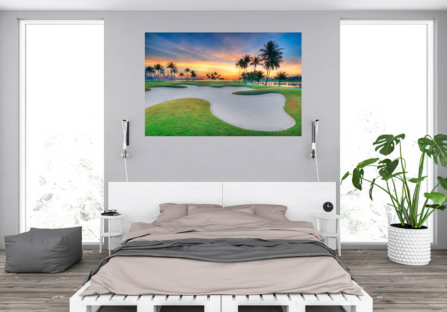 Gold Sand Trap and Sunset, Golf Wall Decals, Peel-and-Stick, Golf Course Wallpaper for Indoor Golf & Simulator Rooms G002