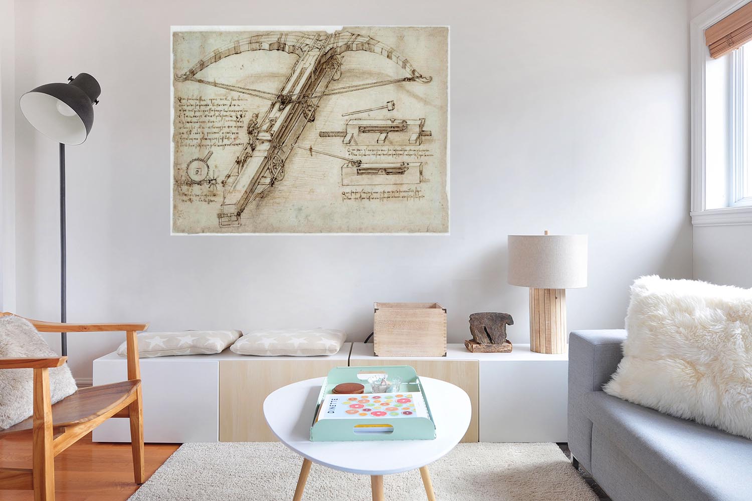 Leonardo Da Vinci's Giant Crossbow on folio, Wall Decal Sticker Wallpaper,- by Leonardo da Vinci