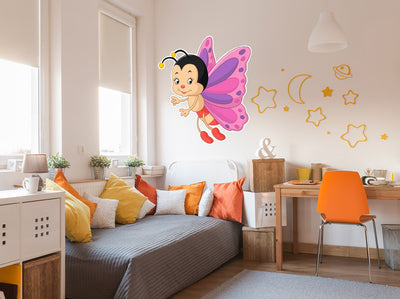 Cartoon Bee with Pink Wings, Peel-N-Stick Removable, Pastel colours, vibrant colours