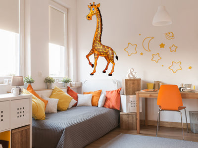 Animated Giraffe Standing tall, Peel-N-Stick, Removable, vibrant colours Kids room