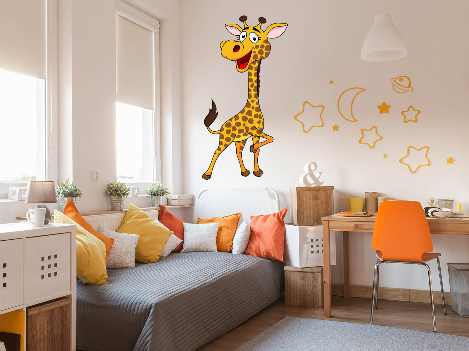 Happy Giraffe Standing tall, Peel-N-Stick, Removable, vibrant colours Kids room